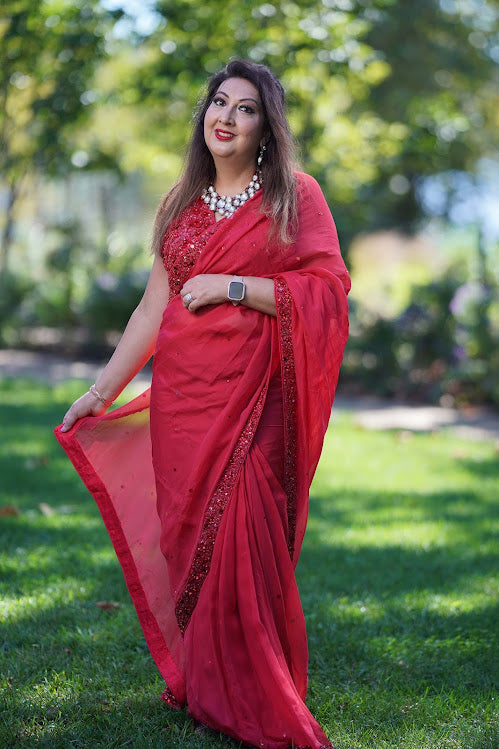 Powder Pink Ruffle Pre-Stitched Saree - Priti Sahni